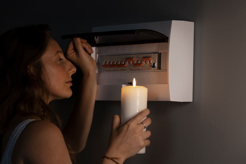 Checking breakers with candle due to power outage. power outage food 4 hours rule